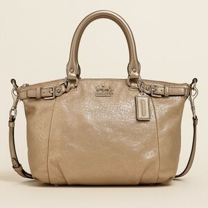 Coach Tan Metallic  Madison Satchel with Double Handles and Detachable Strap